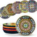 vancasso Pasta Bowls, Ceramic Salad Bowls Set of 6, 32 oz Large Corlorful Serving Bowls for Kitchen, Dishwasher & Microwave Safe Soup Bowls Set, Pasta Plates (Bohemian Style)