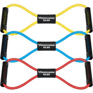 RENRANRING Figure 8 Fitness Resistance Bands with Handles - Exercise Tube Band Set of 3 for Arm and Shoulder Stretch, Rope 8 Word Elastic for Women and Men (Yellow, Blue, Red)