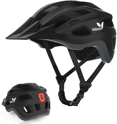 Veltuno Bike Helmet for Adults, Lightweight Mountain Bicycle Helmet with USB Rechargeable LED Rear Light, Removable Sun Visor for Women, Men, Suitable for Cycling and Commuting M
