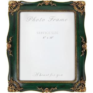 Vintage Picture Frame 8x10 Inch, Ornate Photo Frame for Wall or Tabletop Display, Antique Picture Frame with Real Glass & Hook for Home Decor - Mother's Day Birthday Gift (Green)