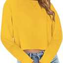 JINKESI Womens Long Sleeve Crewneck Cropped Sweatshirt Soft Loose Pullover Tops Fall Outfits, Medium