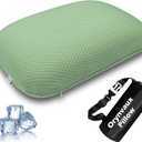 Cooling Camping Pillow, Memory Foam Travel Pillow with Adjustable Buckle Strap & Storage Bag, Compact Small Pillow for Airplane, Car Lumbar, Office, Washable Cooling Cover, Canopy Green