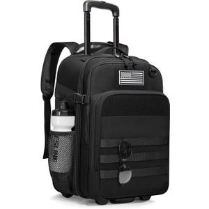 17 Inch Rolling Tactical Laptop Backpack, Underseat Travel Backpack with Wheels for Men, Roller Carry On Luggage for Travel, Business, Black