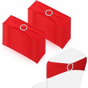 JJUNW 40Pcs Spandex Chair Sashes, Bows Elastic Chair Cover Bands Ties with Buckle Slider for Wedding Party Ceremony Reception Banquet Decoration (Red)