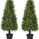 3ft Artificial Boxwood Topiary Trees (Set of 2) - UV Resistant Faux Plants Outdoor, Realistic 36" Fake Cone Bushes and Shrubs for Front Porch, Planter, Patio - Low Maintenance & Evergreen (Topiary2)