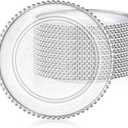 Hoolerry 12 Pack Clear Charger Plates Bulk 13 Inch Plastic Round Beaded Dinner Chargers Acrylic Frosted Grain Decorative Service Plates for Wedding Party Event, Home and Kitchen Tabletop (Silver)