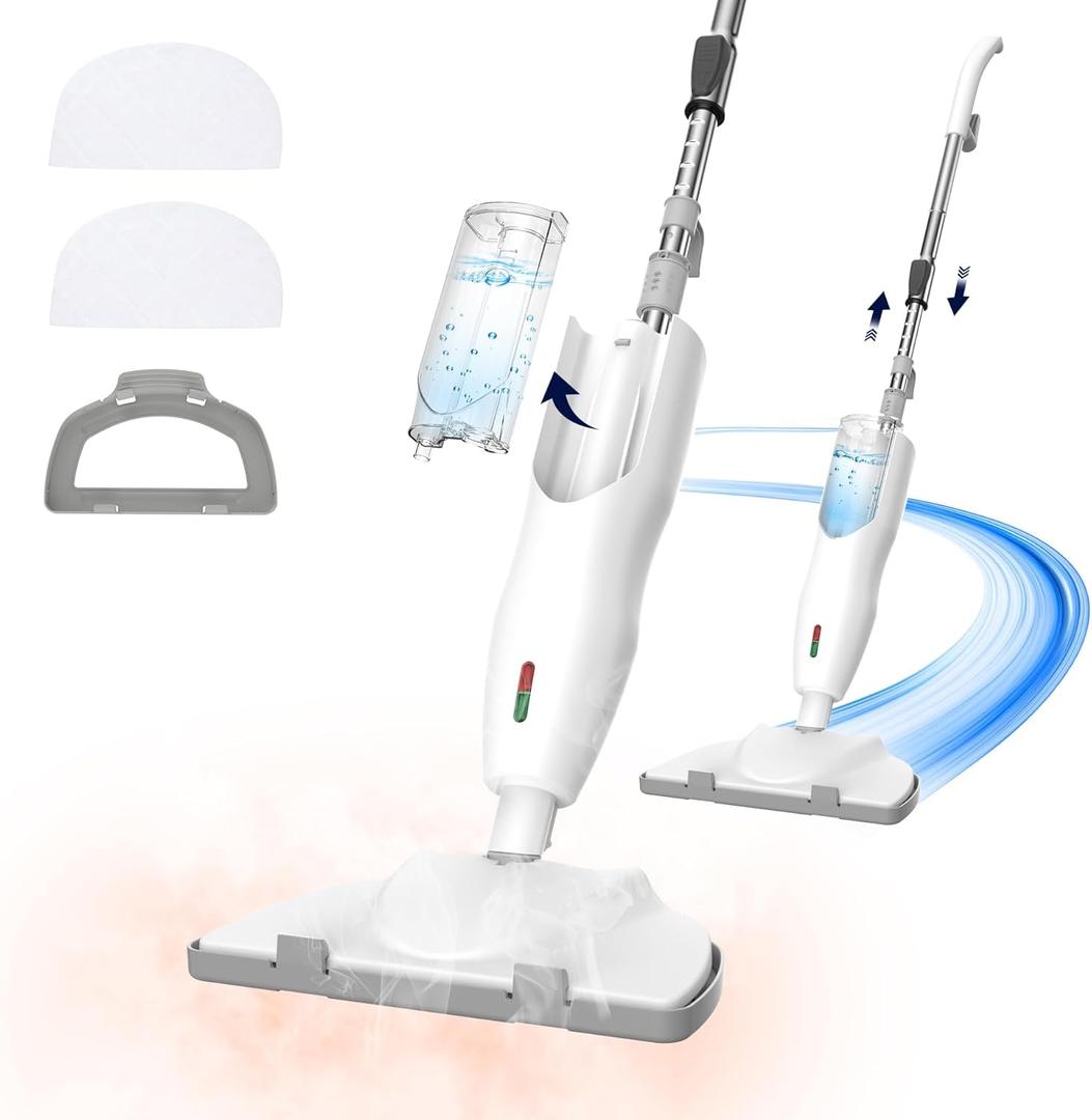 Keimi 1200W Powerful Steam Mop with 2pcs Washable Pads, 12.5oz Removable Water Tank, 30s Quick-Heating, 260 for Cleaning and Sanitizing Hardwood, Marble, Tile and Carpet