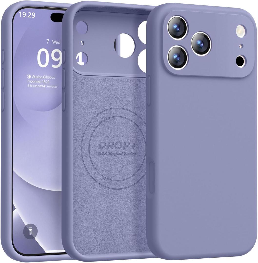 Magnetic for iPhone 17 Pro Max Case [Compatible with Magsafe] [Premium Silicone Satin-Smooth Touch] Slim Shockproof Anti-Scratch Microfiber Lining Case, 6.9 inch, Lavender Grey