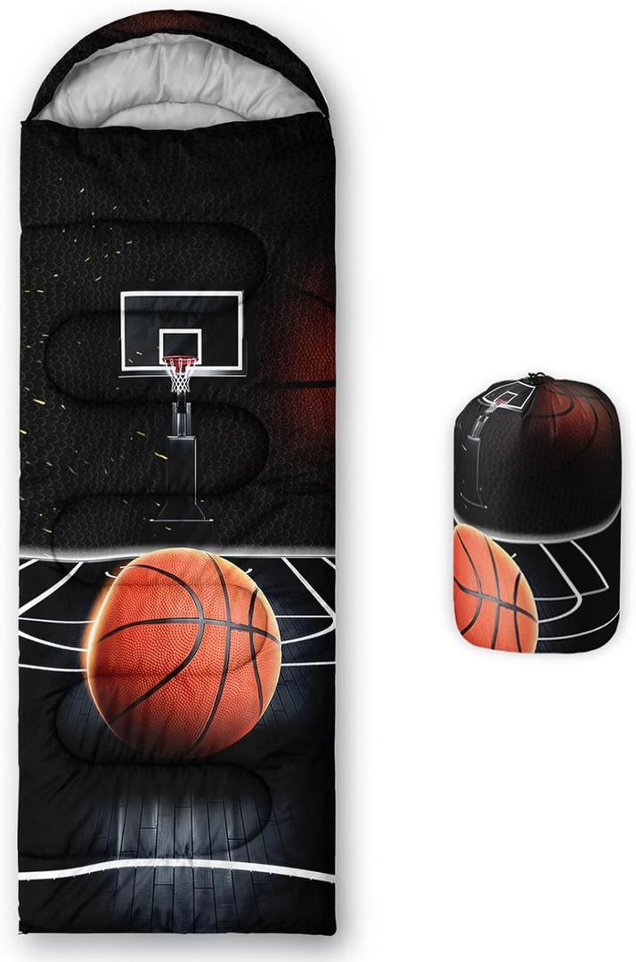 QOOMO Camping Sleeping Bags,3 Season Warm & Cool Weather,Lightweight,Waterproof Sleeping Bags for Adults & Kids,Traveling,and Outdoors,Camping Gear Equipment (Basketball Court Basketball 10)