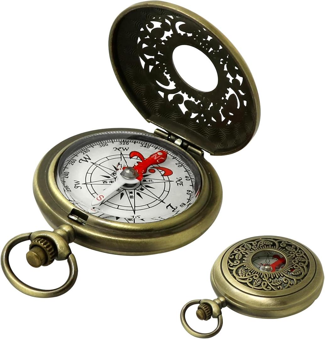 Antique Brass Compass - Waterproof Survival Compass for Hiking & Camping, Vintage Military Gift with Keychain (Kids & Outdoor)