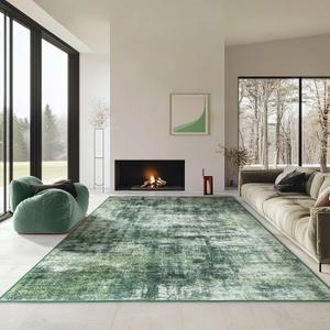 6x9 Modern Abstract Area Rugs Washable Living Room Rug Non-Slip Soft Carpet 0.25" Thin Indoor Floor Non-Shedding Rugs for Bedroom, Dining Room, Farmhouse, Nursery Home, Office, Green
