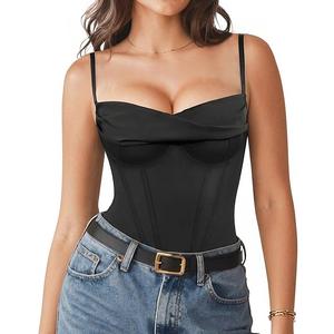 Popilush Corset Bodysuit for Women Tummy Control Shapewear Bodysuits Cowl Neck Going Out Tops Concert Outfits L
