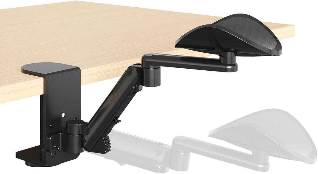 JOY worker Upgraded Clamp-on Adjustable Armrest, Above/Below Table Extension Platform Arm Support for Thicker Desktop, Ergonomic 360 Swivel Elbow Cushion Pad for Left/Right Hand (Black)