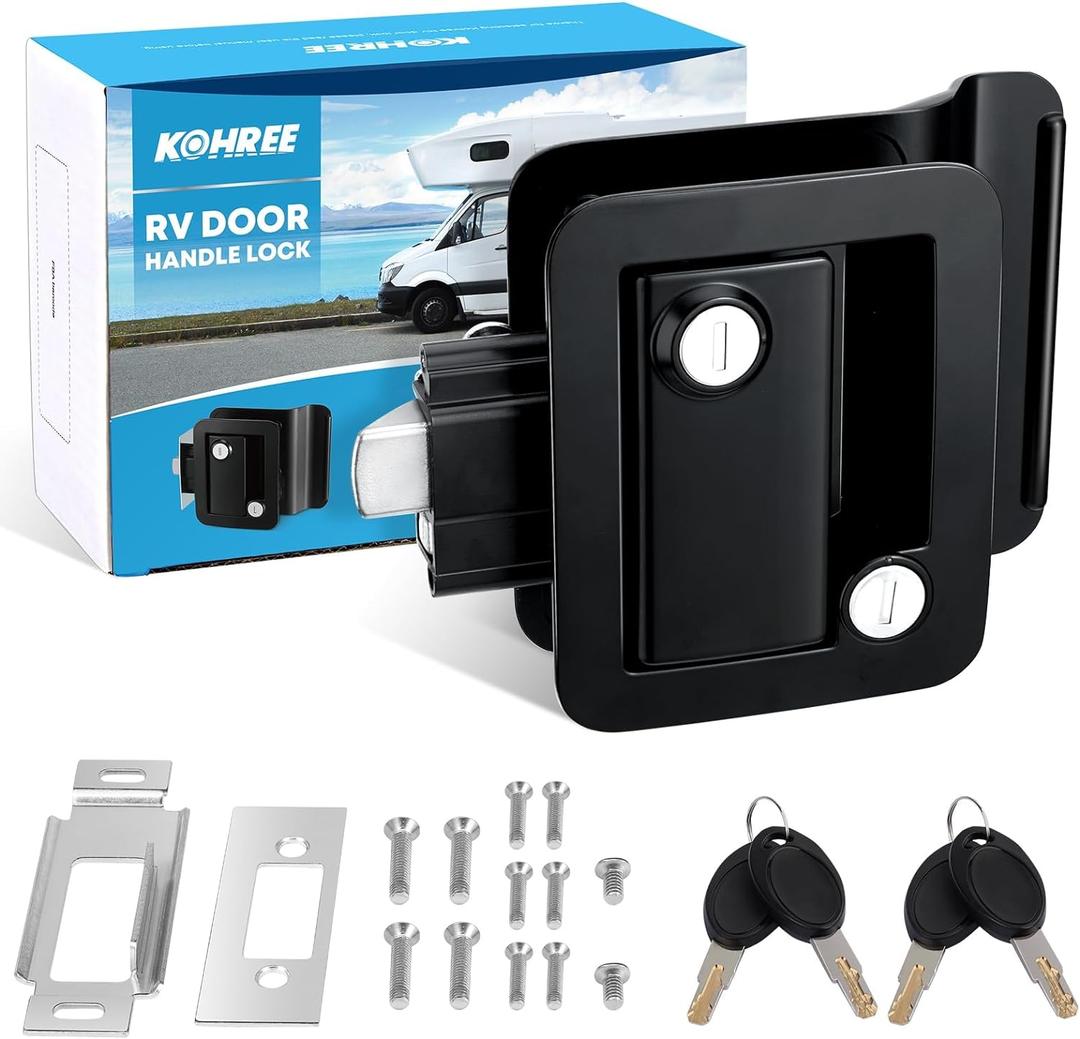 Kohree Upgraded RV Door Lock Replacement with Paddle Deadbolt, 100% Zinc Alloy, Camper Door Handle Latch, RV Enclosed Travel Trailer Entry Door Lock with Keys for Camper Horse Trailer Cargo, Black (1 Pack)