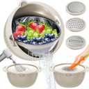 4-1 Colander with Bowl Set - Rotatable Colander for Kitchen (Patented), Upgraded Graters Food Strainers for Pasta Fruits and Vegetables, Funny Presents for Women, Aesthetic Kitchen Gadget - Beige