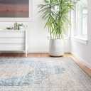 Loloi Layla Collection LAY-07 Blue/Tangerine 3'-6" x 5'-6" .13" Thick Accent Rug, Soft, Durable, Vintage Inspired, Distressed, Low Pile, Non-Shedding, Easy Clean, Printed, Living Room Rug