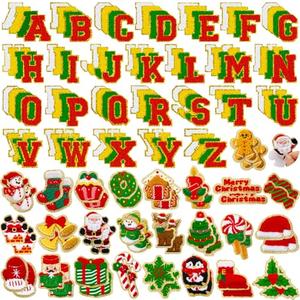 101 Pcs Red and Green Christmas Patches Chenille Self Adhesive Christmas Letter Patches Embroidered, Include 104 A-Z Letters Patch Stickers,50 Snowflake Snowman Candle Stick on Patch for Backpacks