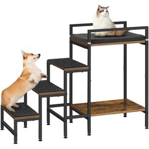 Dog Window Perch Dog Steps for High Beds and Couch, 22''H Non-Slip Stairs for Small Medium Cats, 4 Steps Pet Bunk Bed with Stair, Sturdy Frame