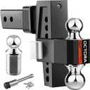 Aluminum Tri-Ball Adjustable Trailer Hitch (Fits 2-Inch Receiver) - Tow Hitch with 6-Inch Drop/Rise for Truck (12,500 LBS GTW) - Anti-Rattle Drop Hitch (Blk) (Black)
