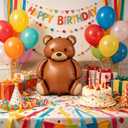 4 Pcs Brown Bear Balloons 35 Inch Bear Foil Balloons Jungle Animal Farm Balloon for Birthday Baby Shower Safari Zoo Woodland Themed Party Decoration