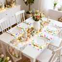50 Pack Easter Placemats Disposable, White Paper Table Mats with Colorful Jelly Bunny Candy & Happy Easter Script, for Easter Party, Brunch, Church, Spring Home Decoration