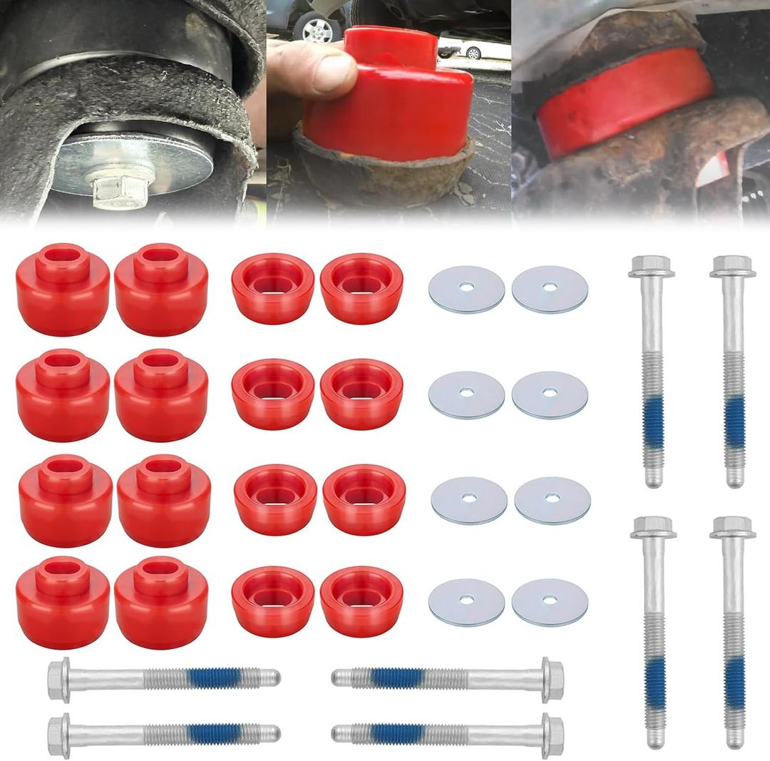 7-141 Body and Cab Mount Bushing Kit for 1999-2014 Chevy Silverado & GMC Sierra 1500/2500 2WD/4WD Body Cab Mounts with Mount Cushion Bolts 1999-2004 Replaces# 11516868 15704260 (Red)