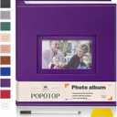 Popotop Photo Album Self Adhesive Scrapbook for 4x6 5x7 8x10 photos for Wedding Gifts & Baby Book, Leather Hardcover DIY Memory Book for Anniversary Family with Postcard, with A Scraper & Metallic Pen (12.6"x13.2" 20pages, Purple)