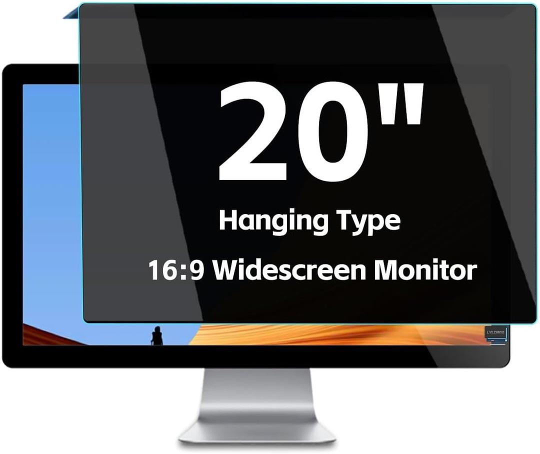 Hanging 20 Inch Computer Privacy Screen Protector Shield, Eye Protection Anti Blue Light Glare Filter, Removable Data Security PC Privacy Screen Filter Panel, 16:9 Widescreen Monitor
