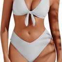 geluboao Bikini Sets for Women High Waisted Two Piece Swimsuit Sexy V Neck Tie Kont Push Up High Cut Bathing Suit (White, L)