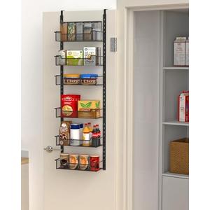 VyGrow 12.3" W Narrow Over the Door Pantry Organizer, 6-Tier Over the Door Organizer with Adjustable Basket, Pantry Door Organization for Pantry Kitchen Storage Room Spice Rack, Black