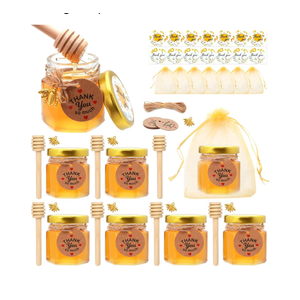 XING-RUIYANG 1.5 oz Mini Glass Honey Jars, Honey Jars Party Favors in Bulk, with Dipper, Stickers,Gold Lid, The Golden Bee pendant, Gift Bags and Jute, for Baby Shower, Wedding Party Favors
