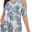 Women's Plus Size Tops Cold Shoulder Dressy Casual Tunics Blouses Lace Summer Short Sleeve Shirts (XXL)