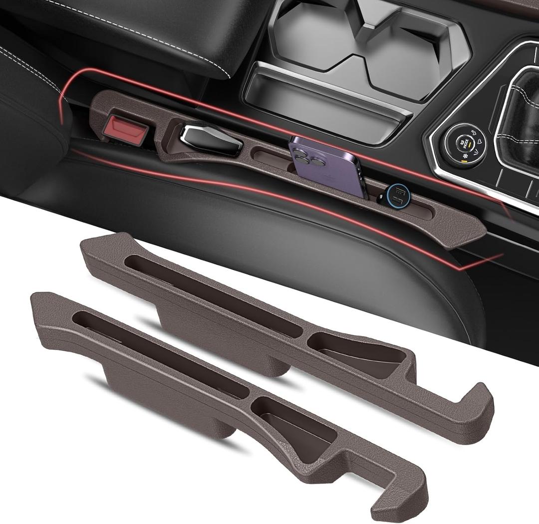 Car Seat Gap Filler 2Pack, Inserts Between Seats Console with Organizer Storage Upgraded Phone Holder Car Side Seat Gap Fillers Cars Front Seats Fill Plug Car Essentials for Vehicle SUV Truck (Brown)