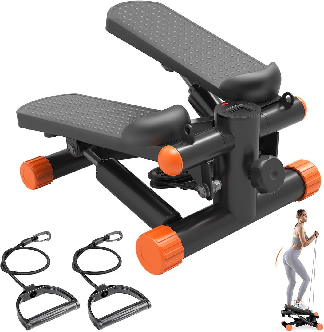 Sweetcrispy Mini Stair Stepper with Resistance Bands, Hydraulic Home Stepper Machine, 300 LBS Weight Capacity, Compact Cardio Equipment with LCD Monitor, No Assembly Required