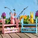 Yookeer 2 Pcs Wood Bunny Easter Baskets with Handle, Cute Easter Rabbit Candy Eggs Basket Empty Hunt Container Storage for Gifts, Pink and Blue