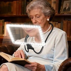 5X Neck Magnifying Glass with Light, Magnifier with Light Hands Free, Full Book Page Magnifier with 3 Light Modes, Flexible Gooseneck for Seniors Reading Low Vision