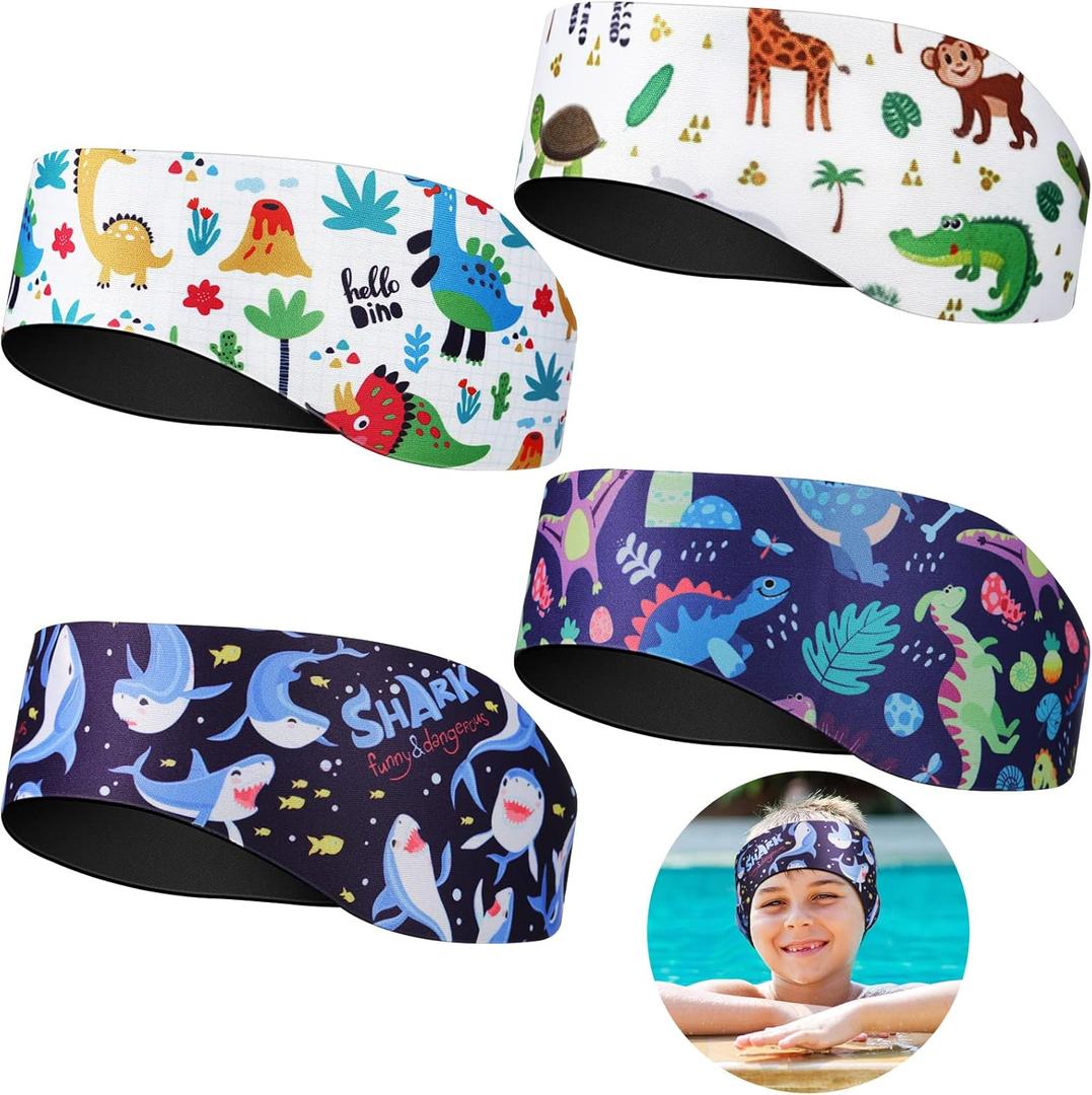 Zhanmai 4 Pcs Kids Swimming Headband Adjustable Waterproof Headband Kids Ears Covers Band for Toddlers Swimmer Ear Protection (1 Count (Pack of 1)) Dinosaur Style