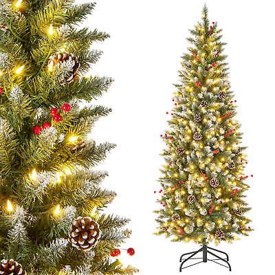 6ft Pre-lit Artificial Christmas Tree Slim Artificial Xmas Tree with 300 LED Light, 1 Ct, CM25010US-M