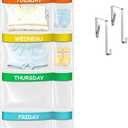 ABCKEY Weekly Kids Clothes Organizer,6-Shelf Hanging Closet Storage with Labels for Monday to Friday,Over the Door or Wall Mount for Home,Dorm,Bedroom (White)
