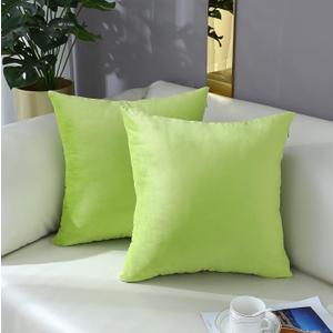 mixeoo Comfy Lime Green Throw Pillow Covers Decorative Square Solid Thick Velvet Super Soft Cushion Cases Home Decor for Sofa Couch Living Room Chair, Set of 2, 18 x 18 Inch