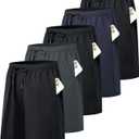 5 Pack Mens Athletic Gym Workout Shorts Quick Dry Basketball Running Lightweight Shorts with Pockets (Large, 3 Black 1 Blue 1 Gray)