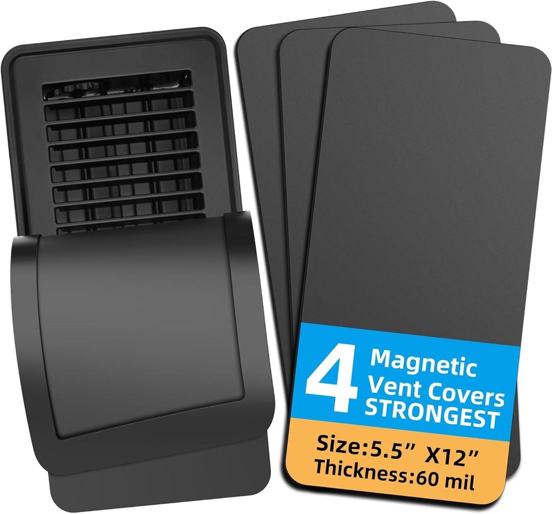 Magnetic Vent Covers (4-Pack) for Complete Sealing of Residential Standard Floor Vent Covers 5.5" X 12" for Floor Wall and Ceiling Vent Covers RV Residential HVAC and Air Conditioning Vents Black
