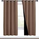 NICETOWN Living Room Completely Shaded Draperies, Privacy Protection & Noise Reducing Ring Top Drapes, Black Lined Insulated Window Treatment Curtain Panels(Cappuccino, 2 Pieces, W46 x L72)