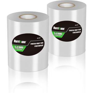 HURRICANE Stretch Wrap Film Refill Rolls, Clear Stretch Wrap Refill Roll, 2 Pack 80 Gauge Thick 5 inch 1000 ft, Clear Plastic Pallet Shrink Film, Stretch Plastic Wrap for Packing, Moving, Storage (Replacement Set)