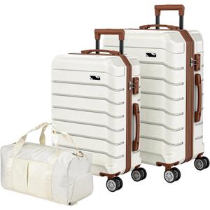 Luggage Sets 3 Piece, Hardside Carry On Suitcase with Spinner Wheels, Lightweight Durable Luggage for Travel | TSA Lock, Expandable Suitcase Set for Men and Women（20/26in） (White), 38cm x 23cm x 57cm