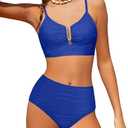 BAVADER Girls Swimsuit High Waisted Girls Bathing Suit V Neck Cutout Two Piece Swimwear Ruched Solid Padded Bikini Sets 13-14Y