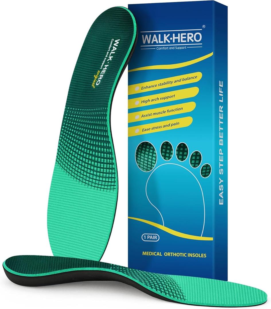 Walkhero Arch Support Inserts for Plantar Fasciitis and Flat Foot, Orthotic Insoles with Everyday Comfort and Support, Relieve Foot Pain and Fatigue (Mens 10-10 1/2 | Womens 12-12 1/2 Green)
