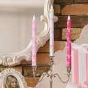 Honoson 6 Pcs Valentines Flameless Candles Glitter Bow Taper Candle 10.6 Inch Pink Coquette Candles Battery Operated LED Candlestick for Valentines Day Wedding Bridal Birthday Party Dinner Table Home