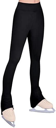 Girls Ice Skating Pants Black High Waist Leggings Soft Seamless Warm Bell Bottoms for Kids Teens Competition, Size: 14-16 Years