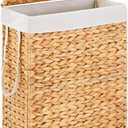 Handwoven Slim Laundry Hamper with Lid, Narrow Wicker Laundry Basket, Natural Water Hyacinth Basket and Handleswith Removable Liner Bag & 2 Mesh Bags (Natural with Lid, 55L)